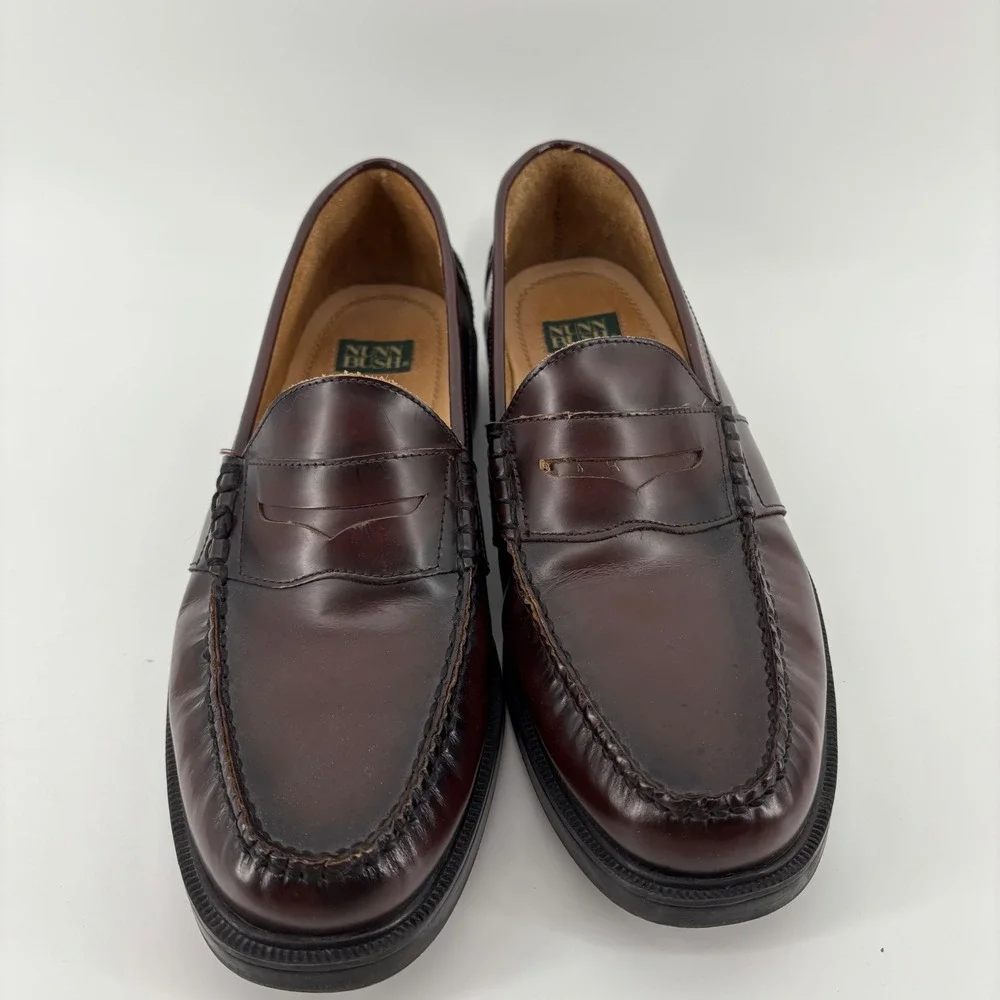 Nunn Bush Men Penny Loafer 12M Burgundy Leather Slip On Dress Shoe Timeless Prep